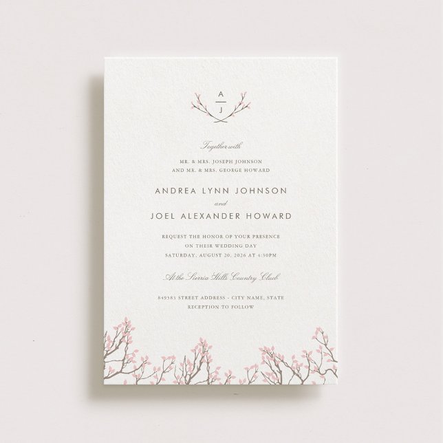 Blissful Branches Monogram Wedding Invitation (Creator Uploaded)