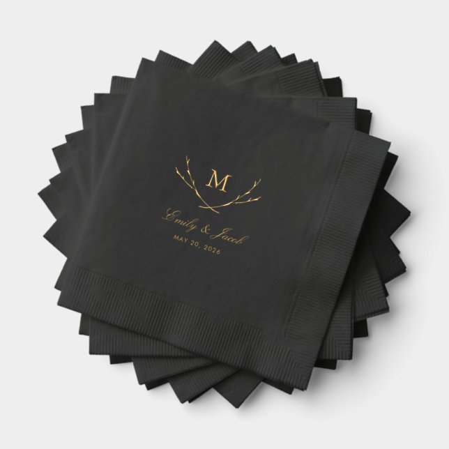 Blissful Branches Wedding Monogram Foil Napkins (Insitu (Stacked))