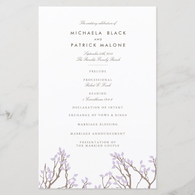Blissful Branches Wedding Program (Front)