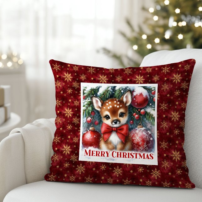 Blissful Christmas scene baby fawn Christmas  Throw Pillow (Blissful Christmas scene baby fawn Christmas pillow (52))
