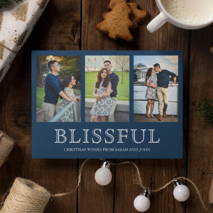 Blissful Christmas Three Photo Collage Holiday Card