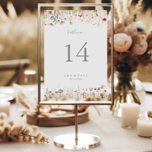 Blissful Colourful Boho Wildflower Wedding Table Number