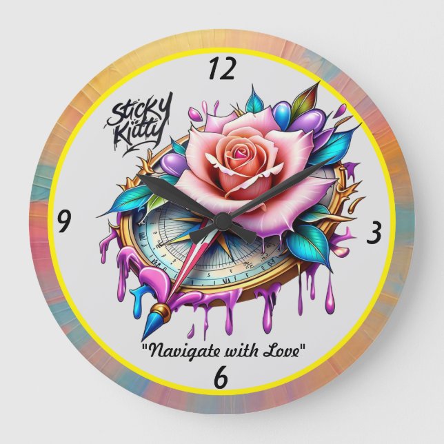 "Blissful Compass Rose Emblem" Large Clock (Front)