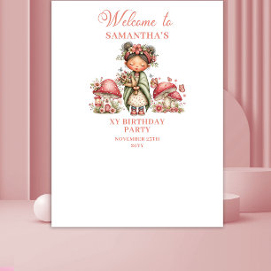 Blissful Fairy Pink Floral Birthday Banner Tapestry