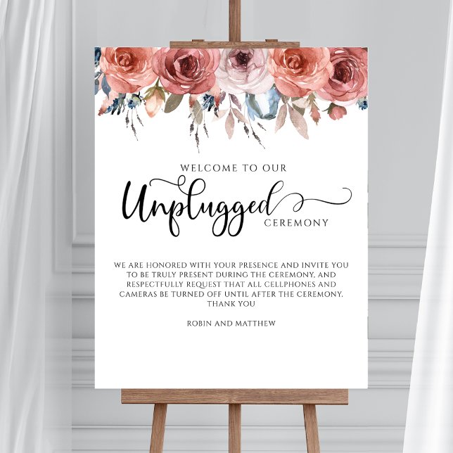 Blissful Floral Blush Blue Unplugged Ceremony Sign (Creator Uploaded)