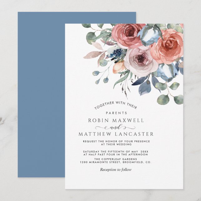 Blissful Floral, Bouquet Elegant Wedding Invitation (Front/Back)
