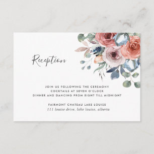Blissful Floral Dusty Blue Wedding Reception Enclosure Card