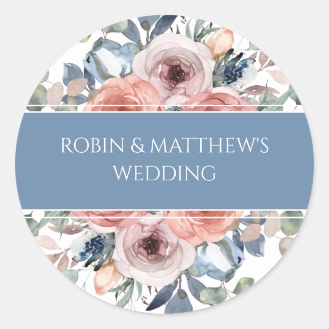 Blissful Floral, Elegant Envelope Seal/ Favour Classic Round Sticker (Front)