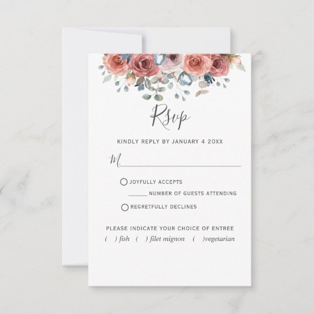 Blissful Floral with/without meal RSVP Card (Front)