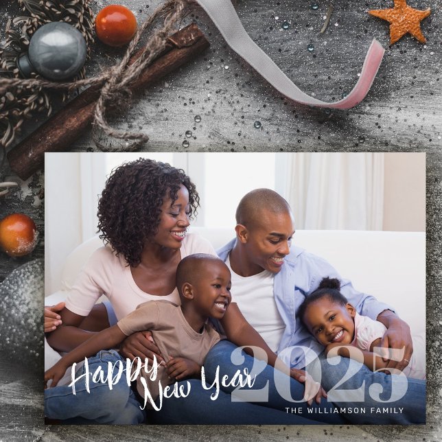 Blissful Happy New Year Script Photo Holiday Card (Creator Uploaded)