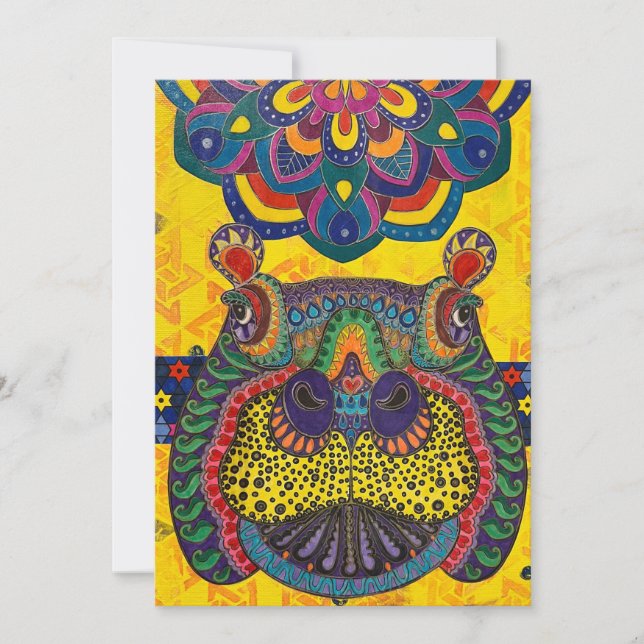 Blissful Hippo Blank Note Card (Front)