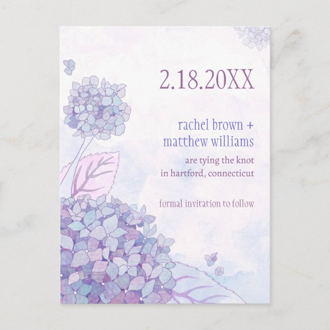 Blissful Hydrangeas Wedding Save the Date Announcement Postcard (Front)