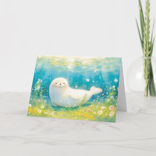 Blissful Seal Beneath Ocean Rays Card (Front)