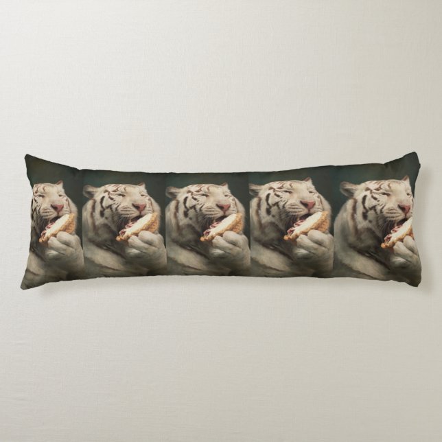 Blissful White Tiger – Whimsical Body Pillow (Front)