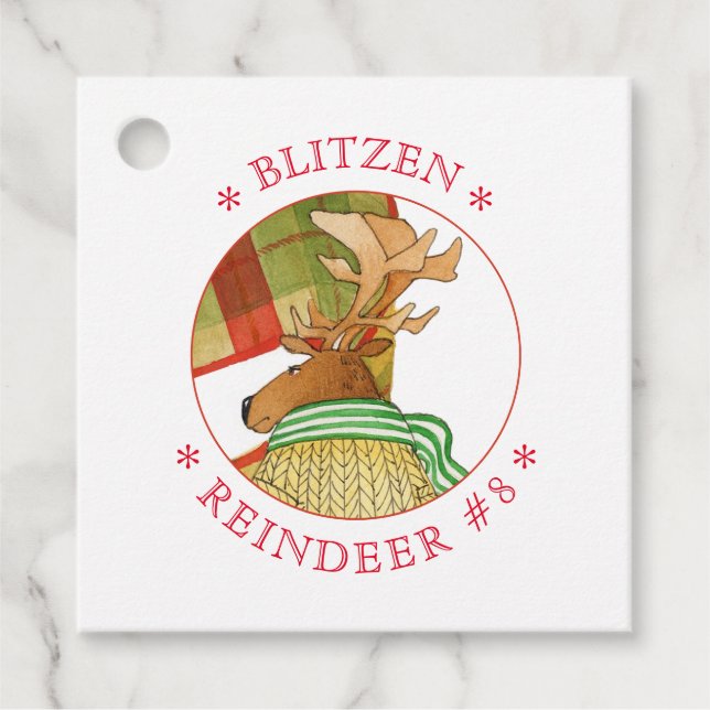BLITZEN REINDEER Square Favour/Gift Tags (Front)