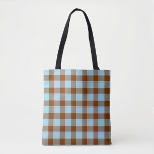 Blizzard Blue and Livid Brown Plaid Tote Bag