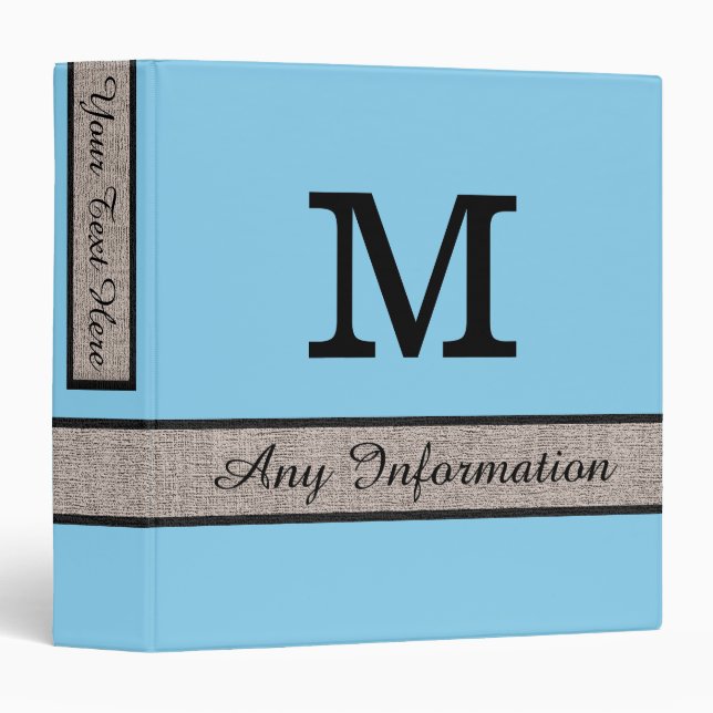 Blizzard Blue Colour Burlap Look Monogram Binder (Front/Spine)