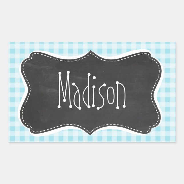 Blizzard Blue Gingham; Vintage Chalkboard look Sticker (Front)