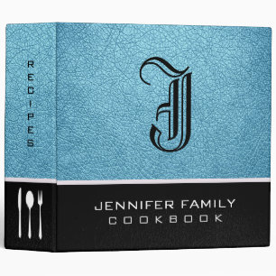 Blizzard Blue Leather Family Recipes Monogram Binder