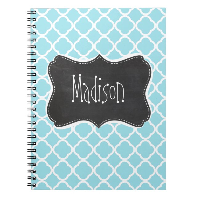 Blizzard Blue Quatrefoil; Vintage Chalkboard look Notebook (Front)