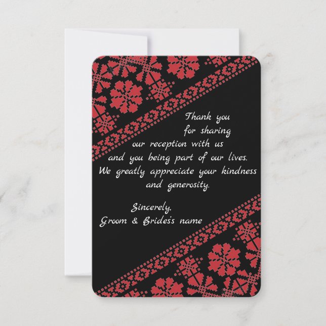 Blk and Rd Tatreez Wedding Thank You Card (Front)