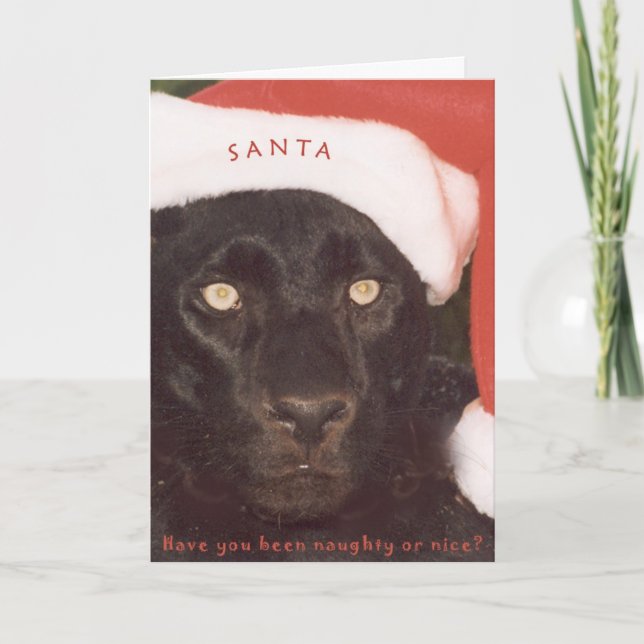 Blk Leopard Santa Holiday Card (Front)