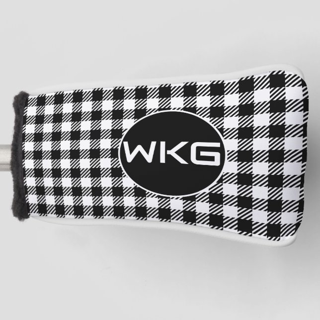 Blk/White Plaid Customized Golf Blade Putter Cover (Front)