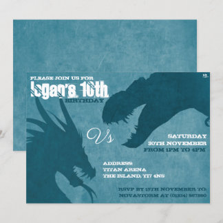 Bllue Dragon Vs T-Rex Silhouette Invitations