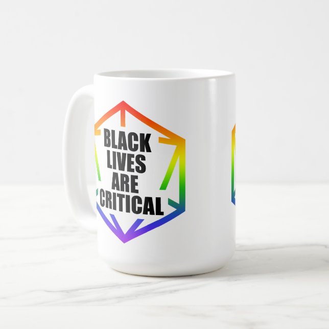 BLM Black Lives are Critical [LGBTQ+] Coffee Mug (Front Left)