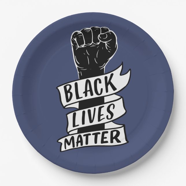 blm protest black lives matter equality power fist paper plate (Front)