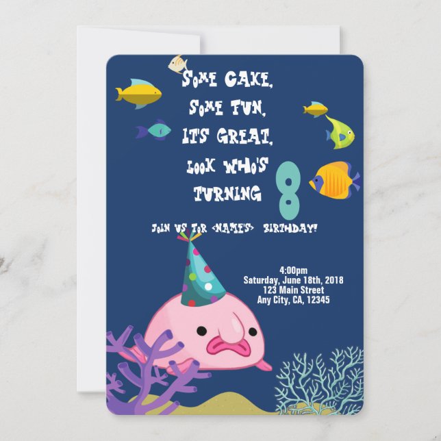 Blobfish Personalized Name Birthday Party Invitation (Front)