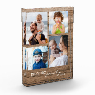 Bloc de collage photo de famille en bois rustique