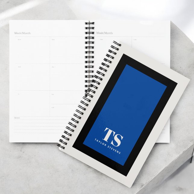 Bloc de couleur Monogramme simple et élégant bleu (Personalize with your initials and name. Great for back to school assignments!)