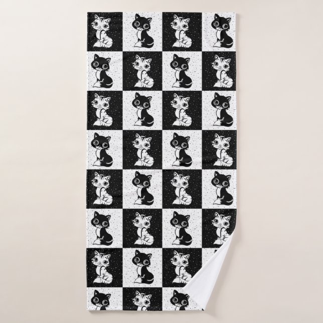 Bloc de monogramme noir blanc pour chat (Serviette de bain)