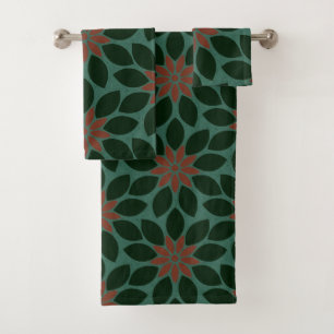 Bloc Imprimer Carrelage Fleurs vert foncé rouge