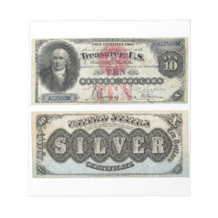Bloc-note 10 $ U.S. Banknote Silver Certificate 1878