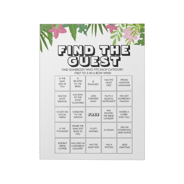 Bloc-note 40 Find the Guest Bingo Game Sheets (Tourné)