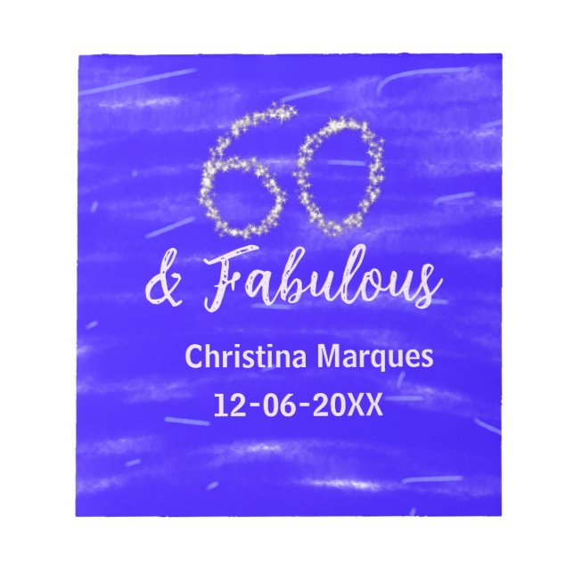 Bloc-note 60 & fabuleux anniversaire bleu argent ajouter nom (Devant)