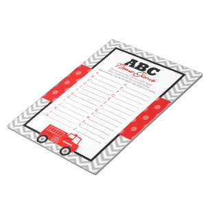 Bloc-note ABC Baby Name Firetruck Baby shower Game Pack