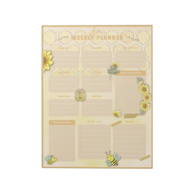 Bloc-note Abeille étincelante Planificateur hebdomadaire (Tourné)
