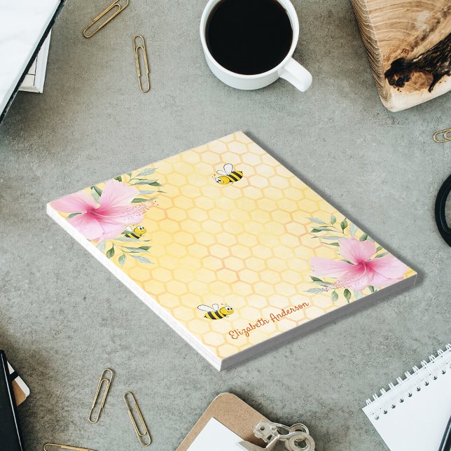 Bloc-note Abeilles jaunes Cute rose fleurons tropicaux (Créateur téléchargé)