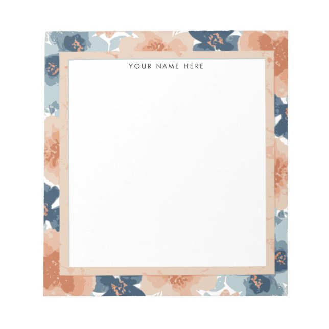 Bloc-note Abstract Blue, Peach, Orange Floral (Devant)