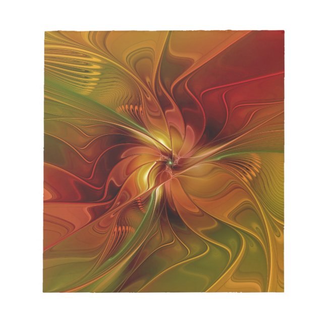 Bloc-note Abstract Red Orange Brown Green Fractal Art Flower (Devant)