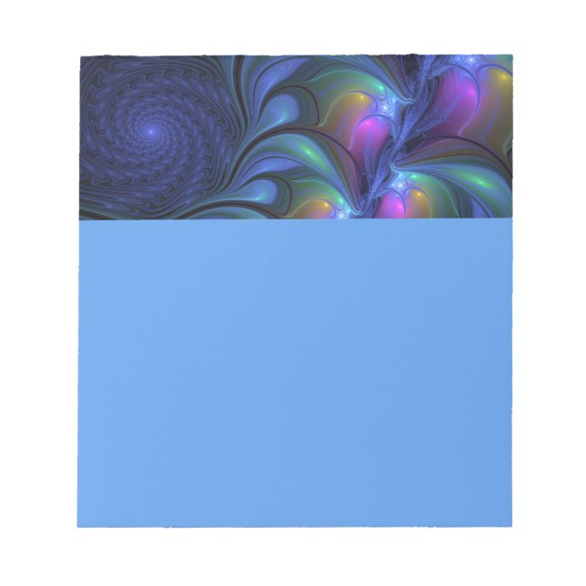 Bloc-note Abstrait Bleu Rose Vert Lumineux Coloré Fractal (Devant)