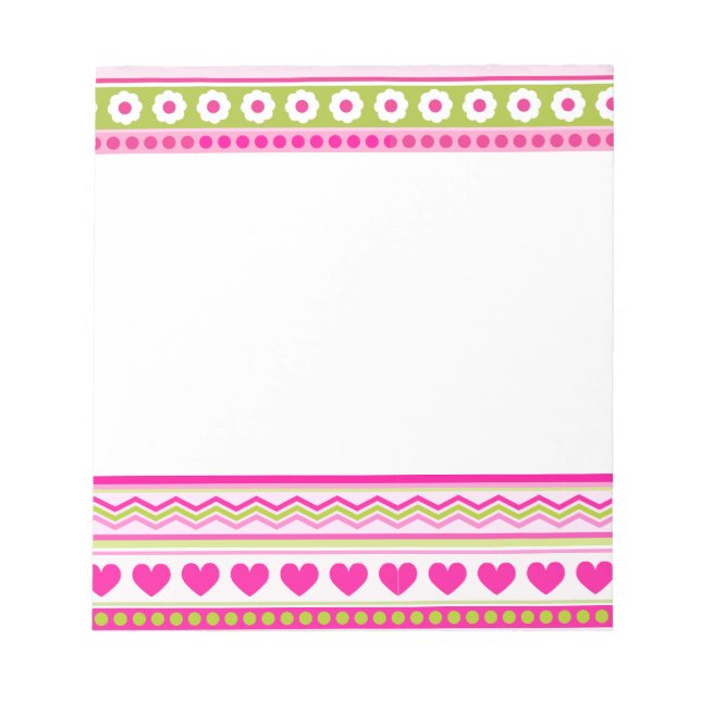 Bloc-note Abstrait motif vert rose + points fleurs coeurs (Devant)