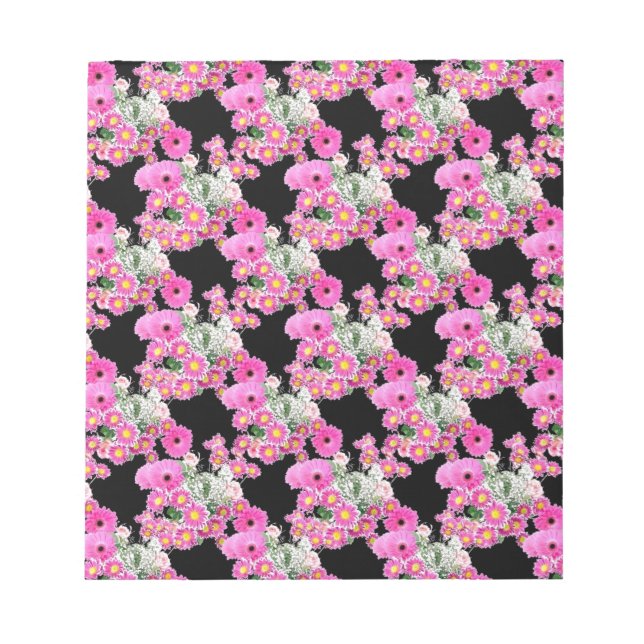 Bloc-note Accessoires tendance Pink à motif floral noir (Devant)