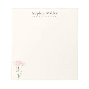 Bloc-note Achillée rose personnalisée fleur sauvage botaniqu