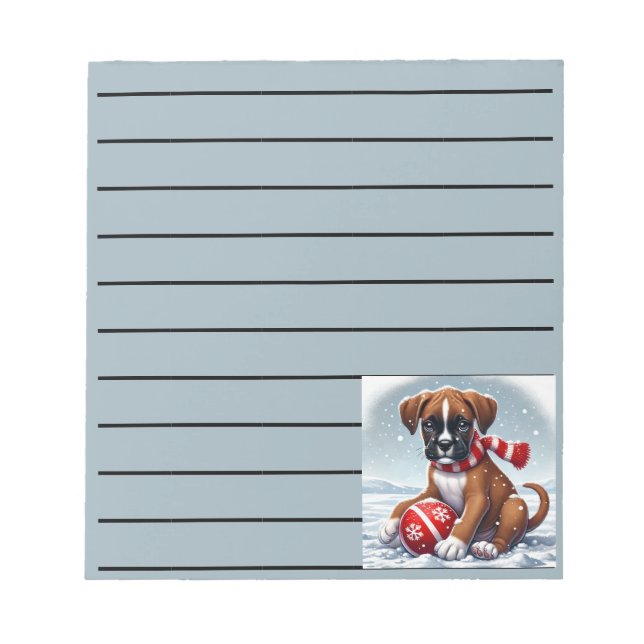 Bloc-note Adorable Boxer Puppy dans le paysage neigeux (Devant)