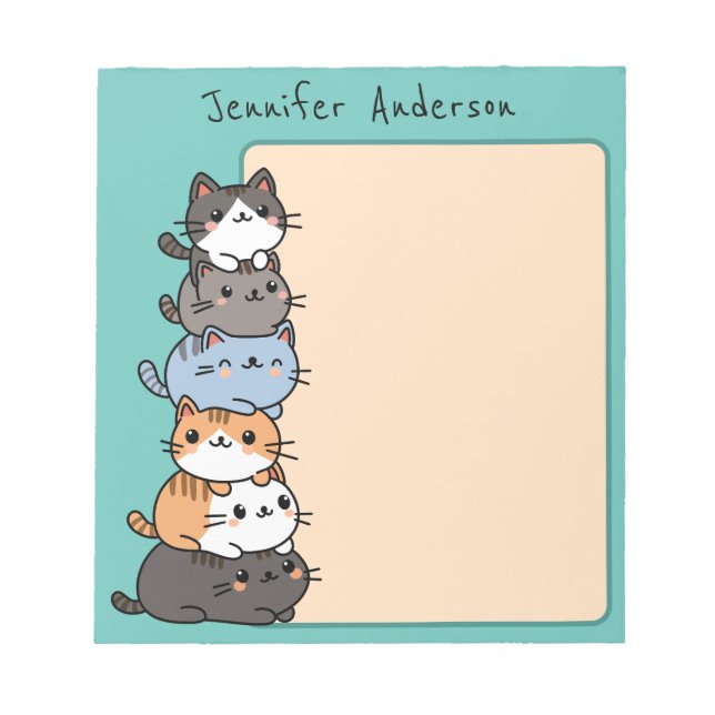 Bloc-note Adorable Kawaii Pile De Chats Kitty Personnalisé (Devant)