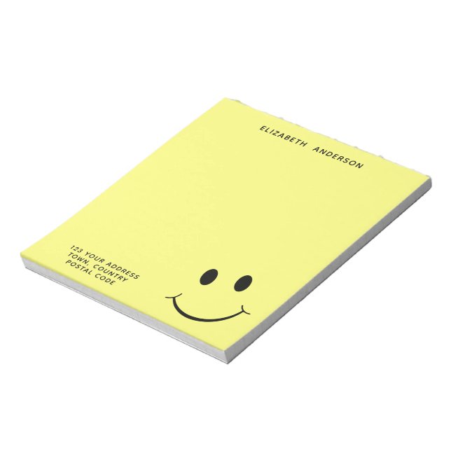 Bloc-note Adresse personnalisée à visage jaune joyeux (Tourné)